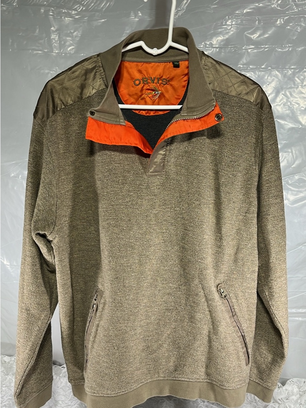 Orvis Olive/Tan Lightweight Pullover with Orange Trim